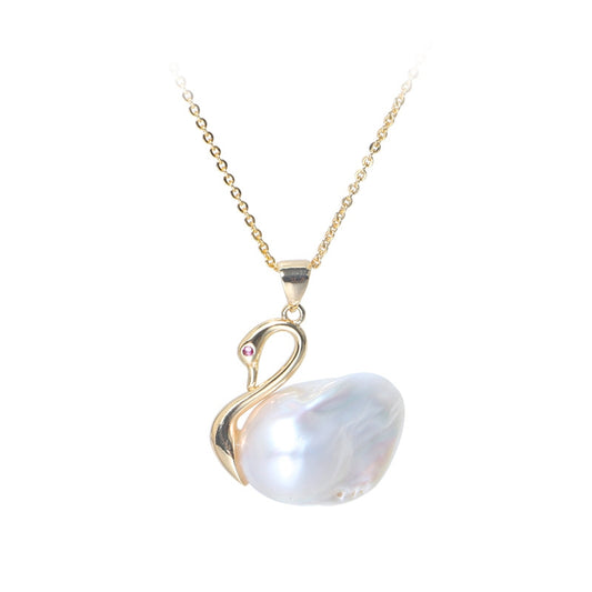 Love Crush Jewelry ,Natural Baroque Pearl Necklace, Swan Pendant S925/14K Filled Gold Chain Necklace
