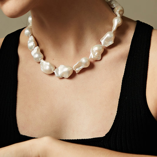 Classic Minimalist Necklace, Big Baroque Pearl Fashion Necklace