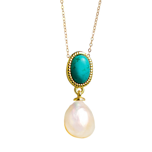 Love Crush Jewelry #Turquoise Natural Fresh Baroque Pearl and Turquoise Pendant Necklace