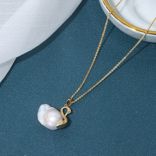 Love Crush Jewelry ,Natural Baroque Pearl Necklace, Swan Pendant S925/14K Filled Gold Chain Necklace