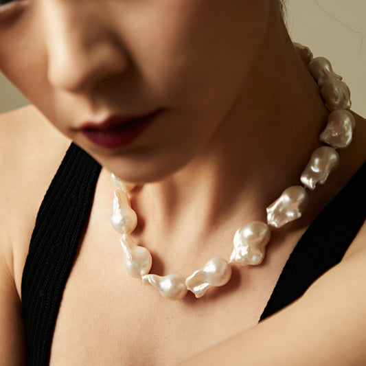 Classic Minimalist Necklace, Big Baroque Pearl Fashion Necklace