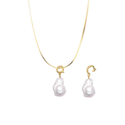 Classic Minimalist Necklace, Big Baroque Pearl Pendant Minimalist Necklace
