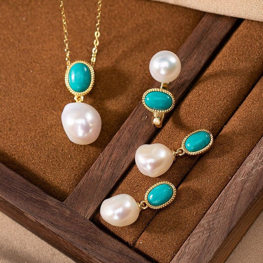 Love Crush Jewelry #Turquoise Natural Fresh Baroque Pearl and Turquoise Pendant Necklace